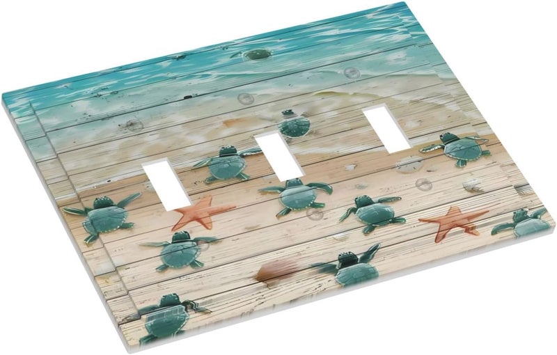 ranedula Turtle Beach Village Wood 3 Gang Light Switch Plate Decorative Triple Toggle Wall Plate Cover Electrical Faceplate for Bathroom Home Living Room Bedroom Art Panel Decor 6.7" X 4.8" - Image 3